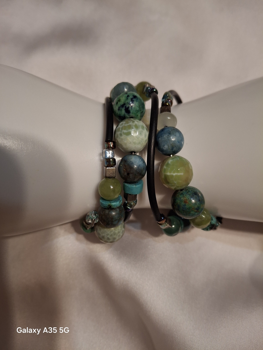 Boho Natural Stone Blues & Greens, Beaded Wrap Bracelet - Women Jewelry